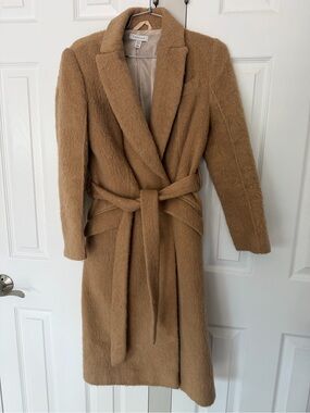 Topshop Camel Belted Faux-Fur Long Coat
